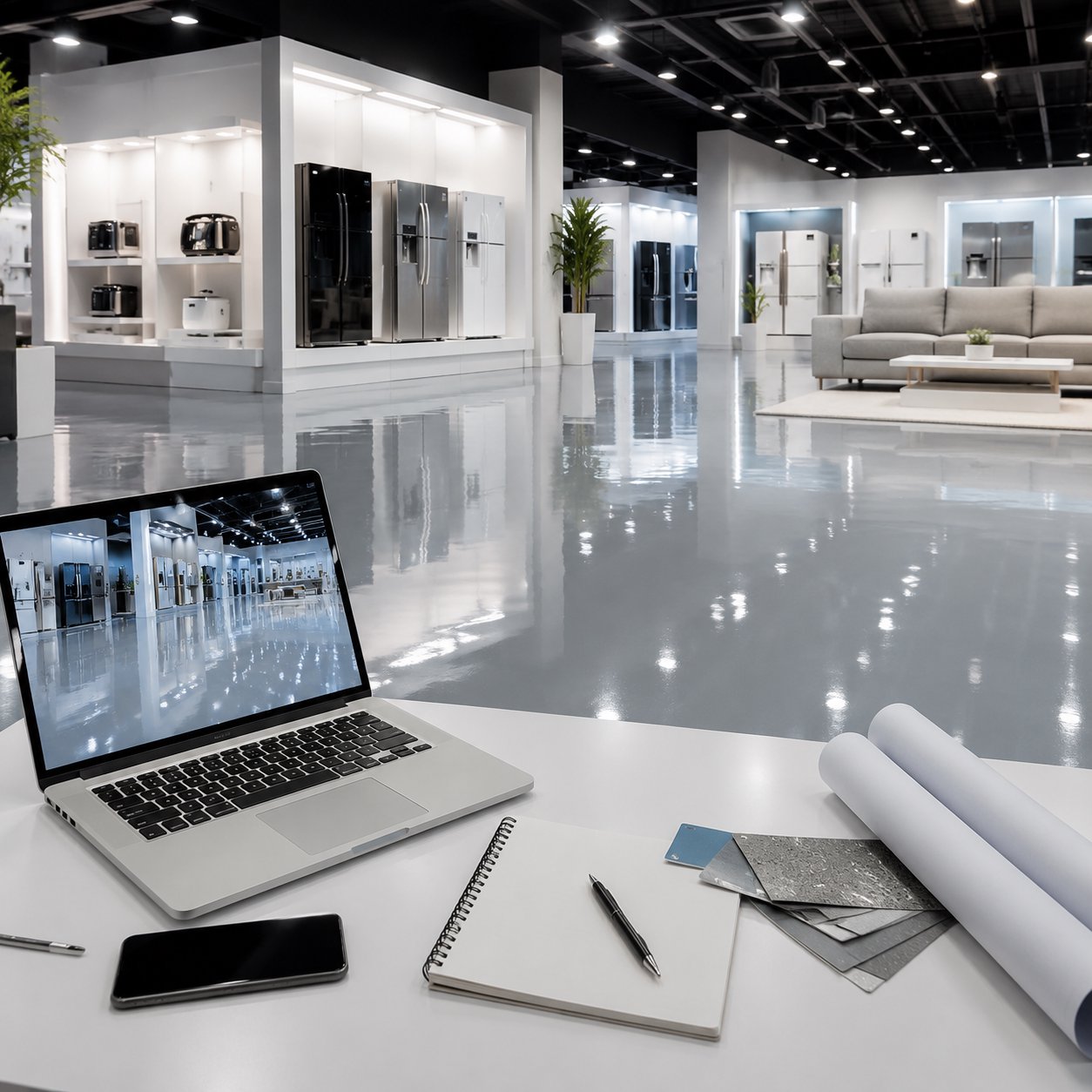 Sàn Showroom Phẳng: Báo Giá Sơn Epoxy Tự San Phẳng